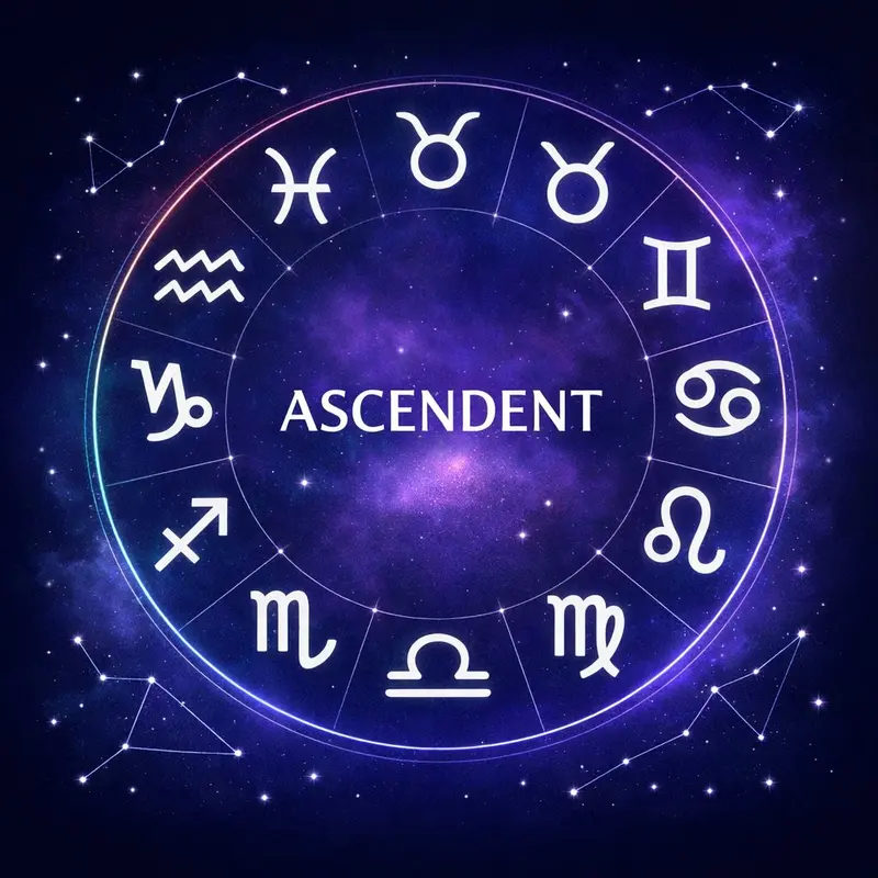 Ascendent — zodijačko kolo sa znakovima i natpisom Ascendent u centru na pozadini zvezdanog neba
